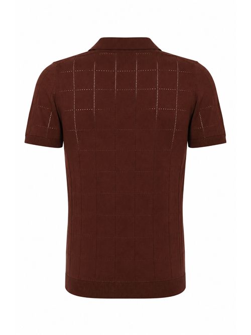 Polo traforata in cotone Cioccolata Alpha Studio | AU-5141B1009